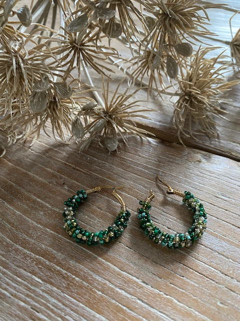 Oorbellen chic glitter, smaragd groen