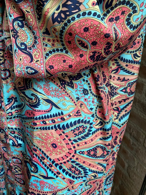Kimono 100 % zijde, ocean blue/fuchsia